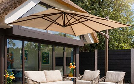 4 Seasons Outdoor Siesta Premium 3m Square Cantilever Parasol with 125kg Granite Base in Wenge/Beach