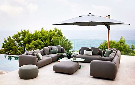 Cane-Line Side Arm Hyde Luxe 3m x 3m Square Grey Parasol With Wood Frame And Base Cane-Line Side Arm Hyde Luxe 3m x 3m Square Grey Parasol With Wood Frame And Base