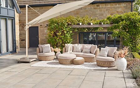 Platinum Challenger T2 2.6 x 3.5 Champagne/Sandstone Parasol With Venezia 90kg Base And 30kg Add On Weight