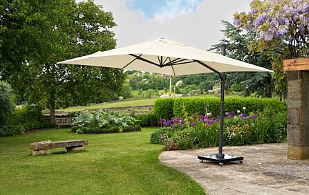 Platinum Challenger T1 3m Square Cantilever Parasol with 90kg Wheeled Base - Ivory