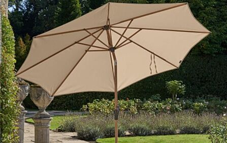 Platinum Riva 3m Teak Round Champagne Parasol And 15kg Base