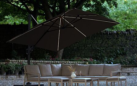 Platinum Glow Challenger Square T2 3m Havana Taupe Premium Free Arm Parasol Platinum Glow Challenger Square T2 3m Havana Taupe Premium Free Arm Parasol