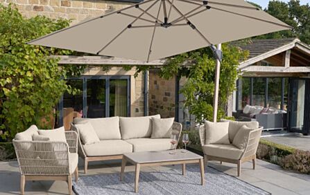 Platinum Challenger Teak Champagne T2 3m Square Free Arm Parasol & 90kg Wheeled Base
