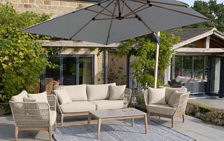Platinum Challenger Teak T2 Manhattan Grey 3mt Square Free Arm Parasol & 90kg Wheeled Base