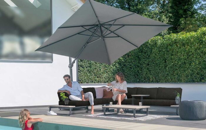 4 Seasons Outdoor Siesta Premium 3m Charcoal Square Parasol - Includes 125kg Siesta Granite Grey Base With Wheels