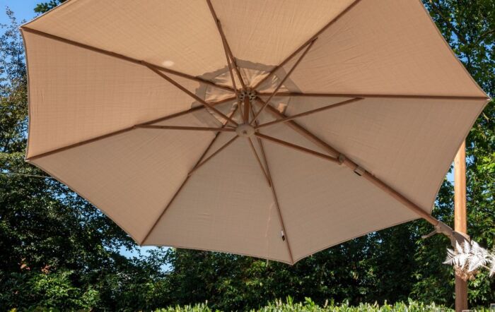 4 Seasons Outdoor Siesta 3.5m Woodlook Parasol with 125kg Granite Base in Sand
