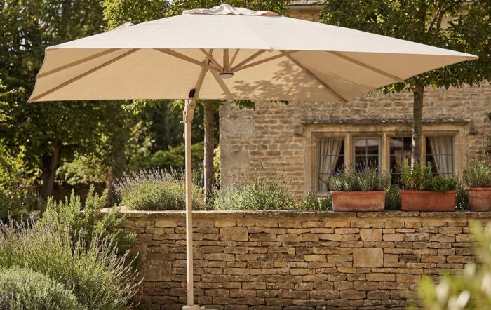 Bramblecrest Truro 3m Square LED Mocha Cantilever Parasol - with Granite Base and FREE Cover