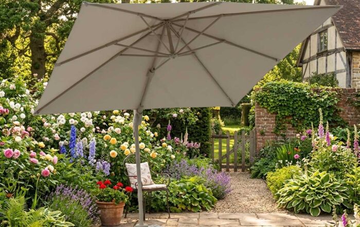 Bramblecrest Lichfield 2.7m Square Mocha Cantilever Parasol - with Granite Base & Protective Cover