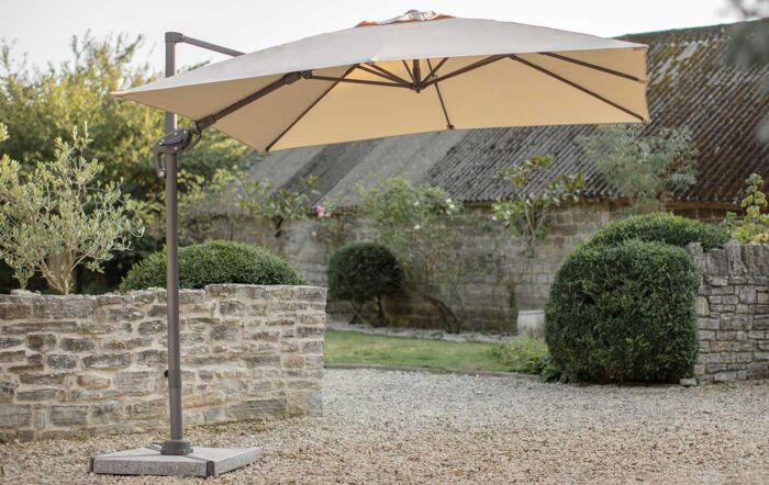 Bramblecrest Lichfield 2.7m Square Sand Parasol - includes Granite Base & Protective Cover