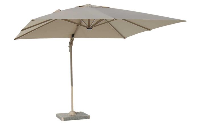 Bramblecrest Truro 3m Square LED Mocha Cantilever Parasol - with Granite Base and FREE Cover