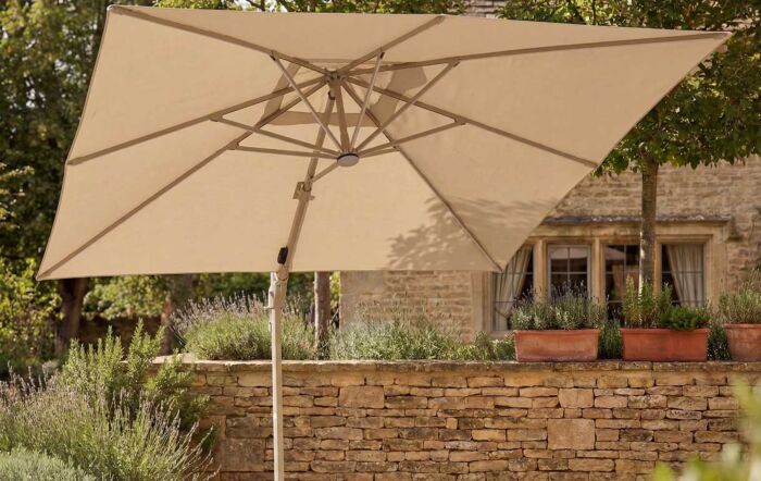 Bramblecrest Truro 3m Square LED Mocha Cantilever Parasol - with Granite Base and FREE Cover