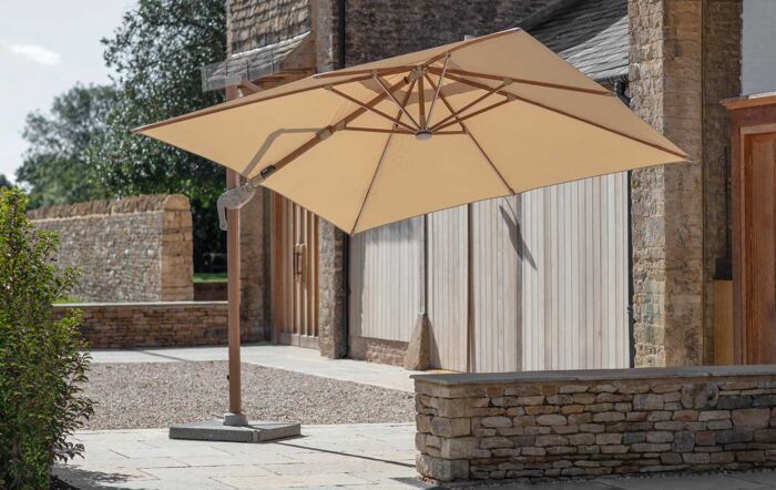 Bramblecrest Truro Wood Effect 3M Square LED Parasol, Granite Base and cover - Sand