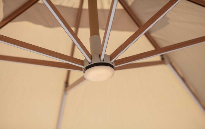 Bramblecrest Truro Wood Effect 3M Square LED Parasol, Granite Base and cover - Sand