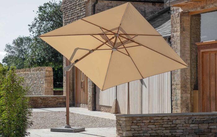 Bramblecrest Truro Wood Effect 3M Square LED Parasol, Granite Base and cover - Sand