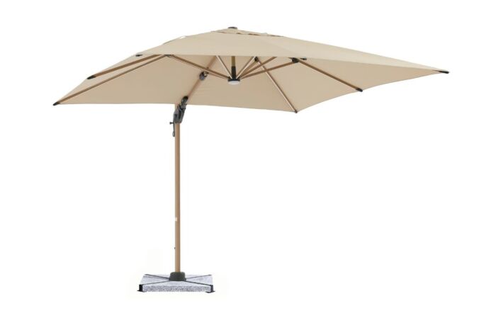 Bramblecrest Truro Wood Effect 3M Square LED Parasol, Granite Base and cover - Sand