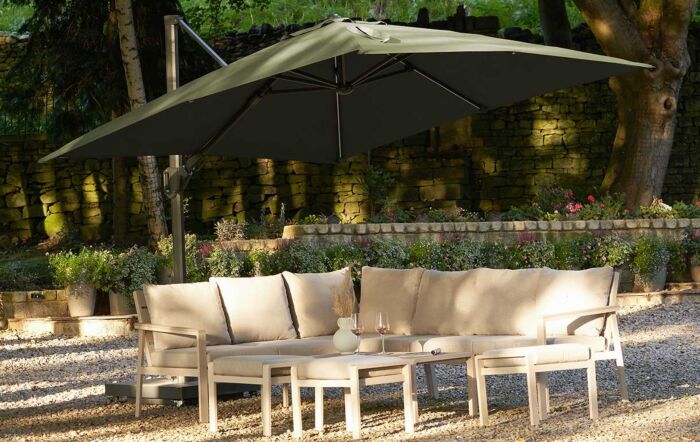 Platinum Glow Challenger T2 Square 3m Premium Lush Green Free Arm Parasol