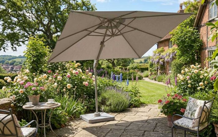Bramblecrest Lichfield 2.7m Square Mocha Cantilever Parasol - with Granite Base & Protective Cover