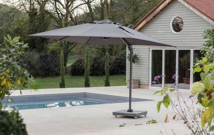 Bramblecrest Lichfield 2.7m Square Grey Cantilever Parasol - includes Granite Base & Grey Protective Cover