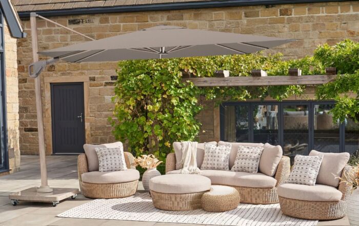 Platinum Nexus T2 3m Square Cantilever Parasol With Venezia 90kg Ceramic Wheeled Base - Mocha/Havana Taupe