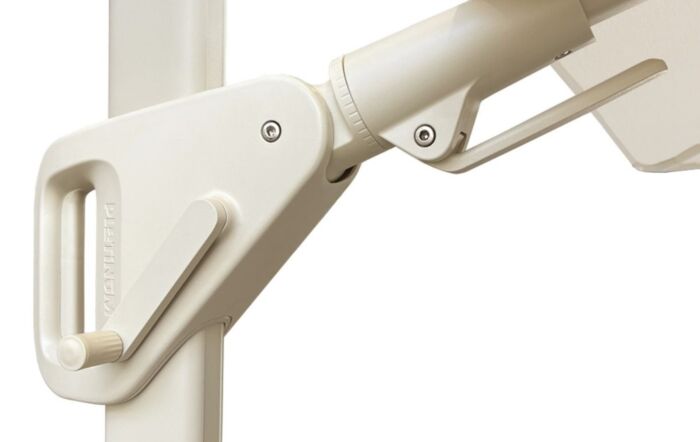 Platinum Nexus T2 Premium Sandstone/Champagne Free Arm Parasol With Venezia 90kg Ceramic Wheeled Base