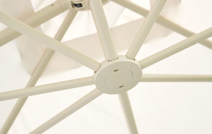 Platinum Nexus T2 Premium Sandstone/Champagne Free Arm Parasol With Venezia 90kg Ceramic Wheeled Base