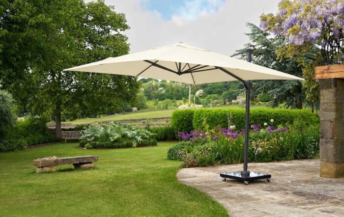Platinum Challenger T1 3m Square Cantilever Parasol with 90kg Wheeled Base - Ivory