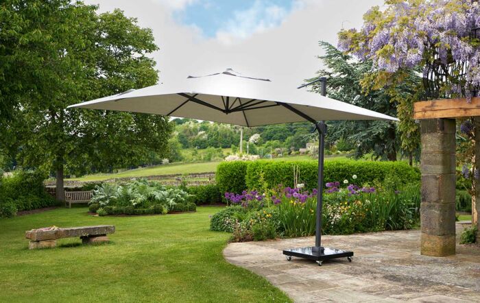 Platinum Challenger T2 3.5 x 2.6m Rectangular Luna Grey Free Arm Parasol With 90kg Wheeled Base