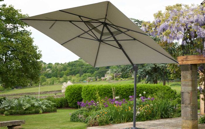 Platinum Challenger T2 3.5 x 2.6m Rectangular Luna Grey Free Arm Parasol With 90kg Wheeled Base