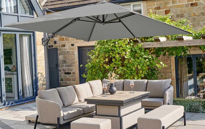 Platinum Challenger Manhattan Grey T2 3m Square Free Arm Parasol With 90kg Wheeled Base