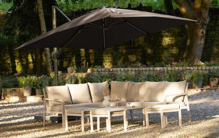 Platinum Glow Challenger T2 3mt Square Havana Taupe Free Arm Parasol With 90kg Wheeled Base