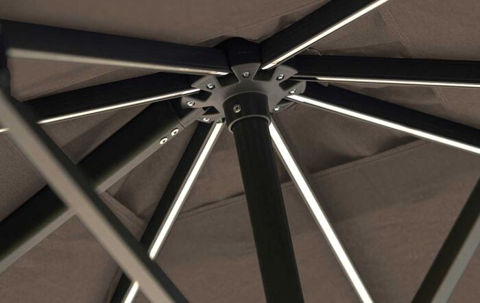 Platinum Glow Challenger T2 3mt Square Havana Taupe Free Arm Parasol With 90kg Wheeled Base