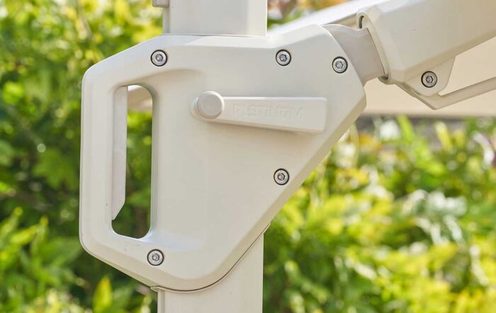 Platinum Challenger T2 3m Square Sandstone/Champagne Free Arm Parasol With Ceramica 90kg Wheeled Base