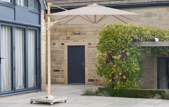 Platinum Voyager T1 3m x 2m Cantilever Parasol with 90kg Wheeled Granite Base - Champagne/Sand