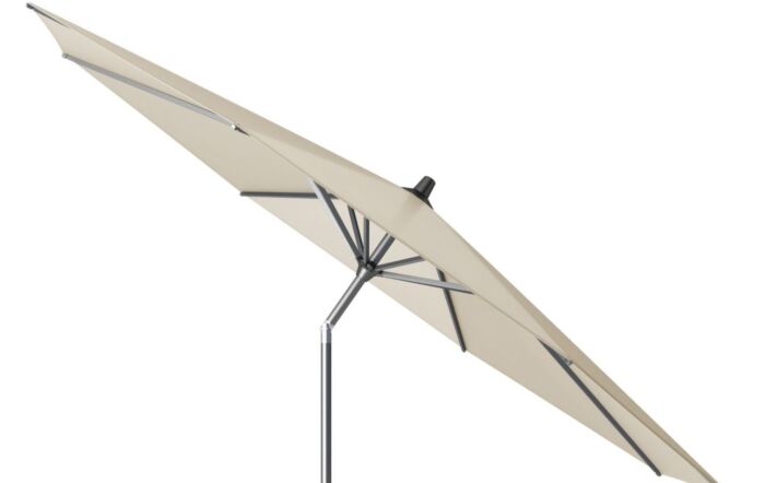 Platinum Riva 3mt Round Champagne Parasol & 40kg Ceramica Sandstone Wheeled Base