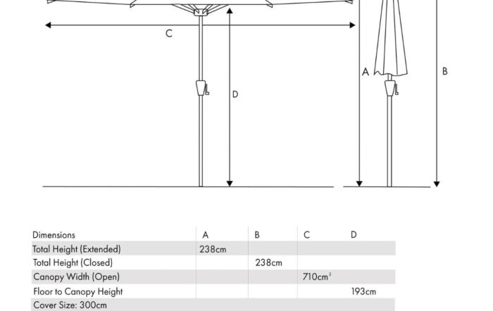 Platinum Riva Luna Grey 3mt Parasol & 25kg Base