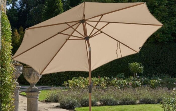 Platinum Riva 3m Teak Round Champagne Parasol And 15kg Base