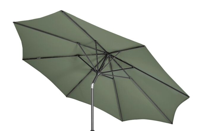 Platinum Riva 2.5mt Olive Parasol With 40kg Sandstone Ceramica Wheeled Base