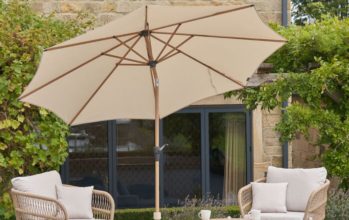 Platinum Riva Teak Round 3m Champagne Parasol