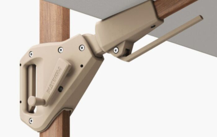 Platinum Challenger Teak T2 Manhattan Grey 3mt Square Free Arm Parasol & 90kg Wheeled Base