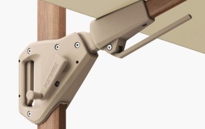 Platinum Challenger Teak Champagne T2 3m Square Free Arm Parasol & 90kg Wheeled Base