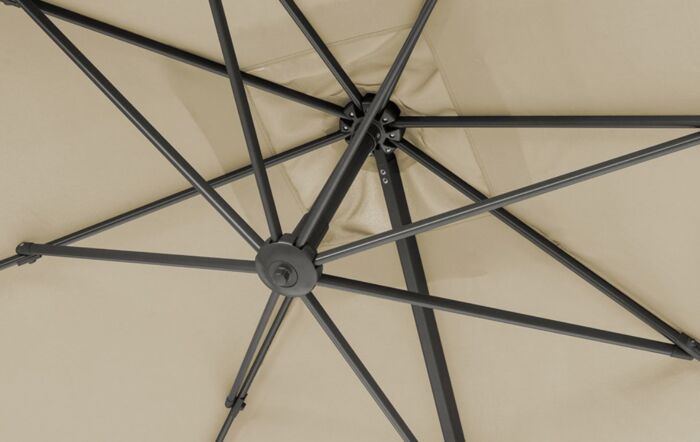 Platinum Voyager T2 Square 2.7m Champagne Free Arm Parasol & 90kg Wheeled Granite Base