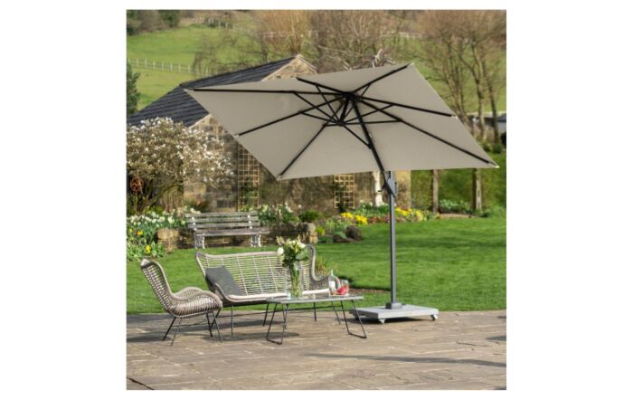 Platinum Voyager 3m x 2m Rectangular Champagne Free Arm Parasol & 90kg Wheeled Base
