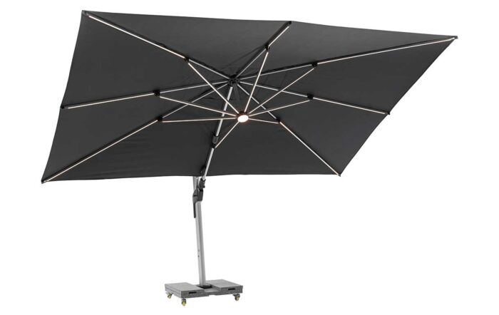 Bramblecrest Worcester 4m x 3m Rectangle Cantilever LED Parasol with Cover and 140kg Wheeled Base - Grey
