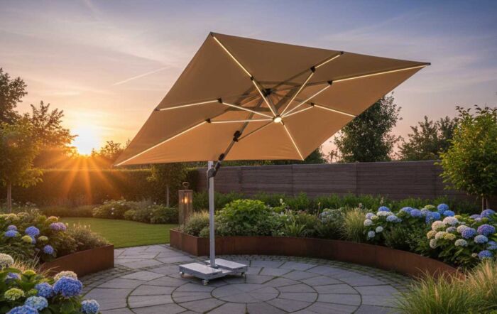 Bramblecrest Worcester 4m x 3m Rectangle Cantilever LED Parasol with Cover - Sand