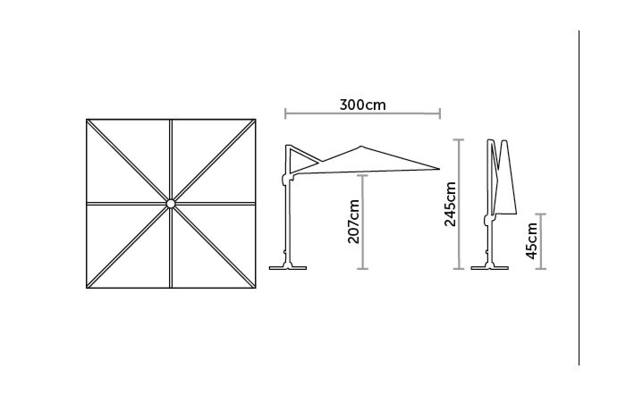 Bramblecrest Truro 3M Square LED Sand Parasol - includes Granite Base & Cover